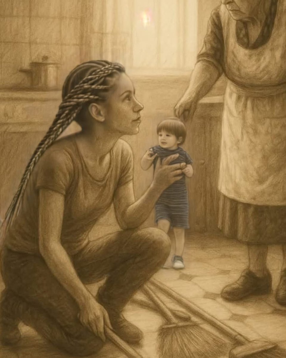 JoseFerreiraj94's tweet image. La abuela llegó sin avisar, como siempre.
Traía ese aroma que no se olvida: a lavanda, a pan recién horneado… a infancia feliz.

Al entrar, se topó con un caos digno de película: escobas en las esquinas, trapos por el suelo, platos hasta el cielo… y su hija corriendo de un lado…