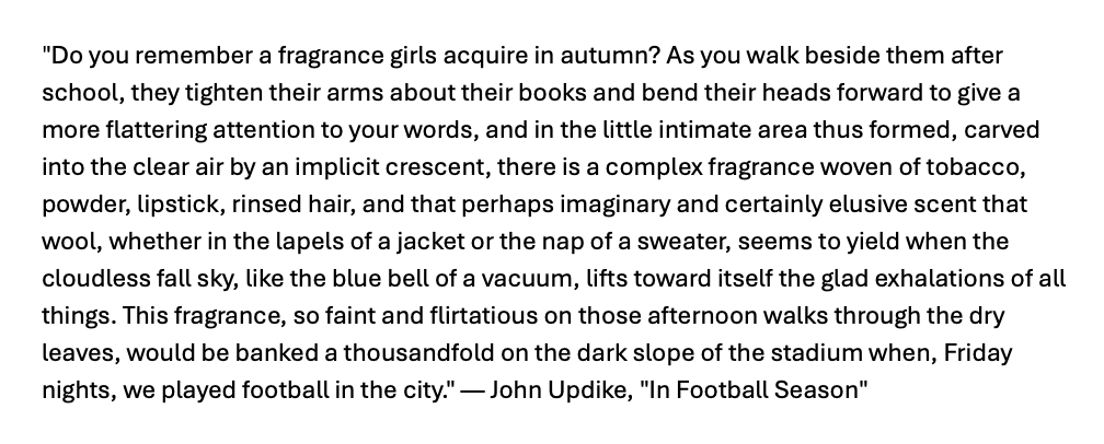 HeyJudeNotJudy (Jude Hopkins) (@heyjudenotjudy) on Twitter photo Happy September 1 and the advent of fall.
Here's John Updike, capturing the moment. Happy September 1 and the advent of fall.
Here's John Updike, capturing the moment.