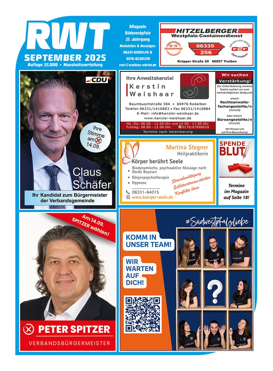 mathiasedrich's tweet photo. Liebe Leser!
Der September ist so ein richtiger Übergangsmonat - noch nicht ganz Herbst, aber auch nicht mehr voll Sommer. Manchmal schenkt er uns goldene Spätsommertage,... Unsere September-Ausgabe des RWT-Magazins ist ab sofort auch online unter https://t.co/QpWzs0OguG.😃 https://t.co/TC1OvOZqaC