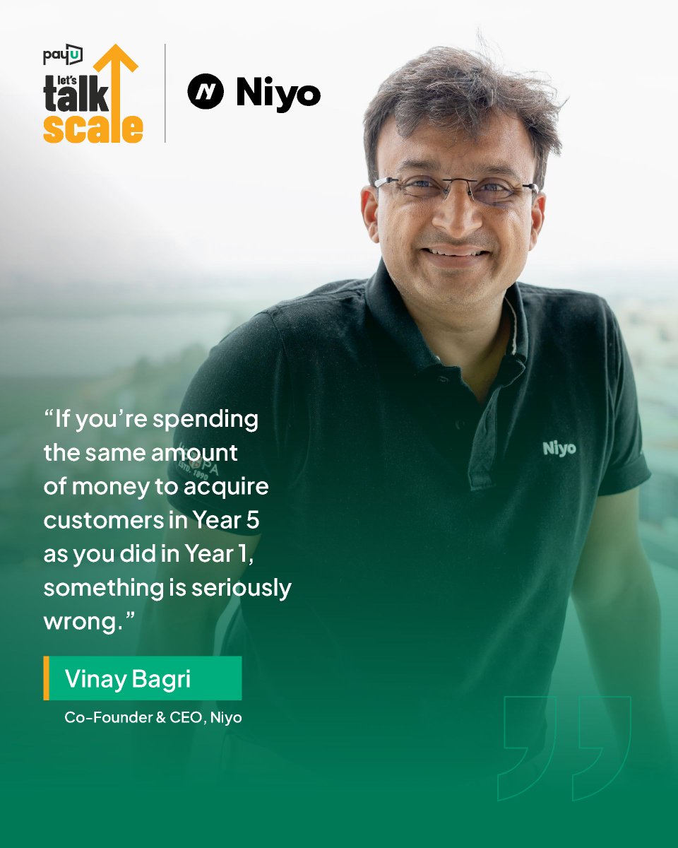 PayUindia's tweet image. One of the hardest lessons in scaling? Your acquisition playbook can’t look the same in Year 5 as it did in Year 1.

Vinay Bagri, Co-founder &amp;amp; CEO of Niyo, breaks down how they cracked this balance in Ep. 1 of Let’s Talk Scale by PayU, stay tuned!

#LetsTalkScale #PoweringU