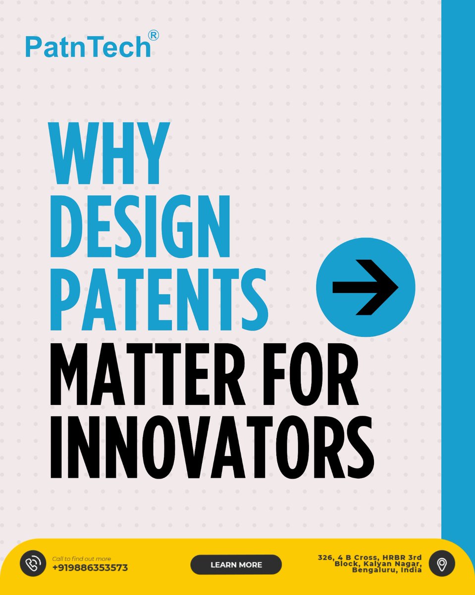 patntech's tweet image. What makes your #product stand out? Its look.
#Designpatents protect the visual #elements that #define your #brand and set you apart. From securing your rights to boosting market value, they’re a powerful asset for creators and businesses alike.