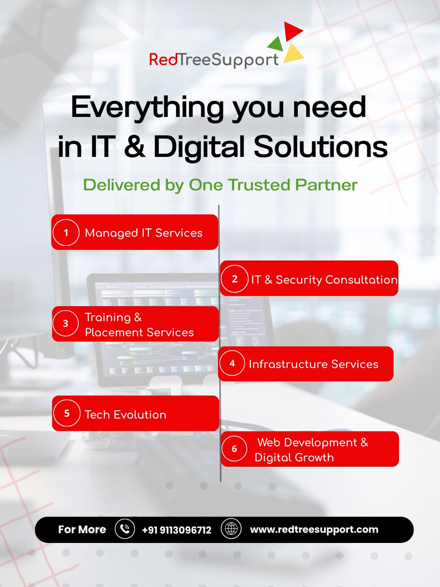 redtreesup2024's tweet image. Everything your business needs in IT &amp;amp; Digital Solutions – under one trusted partner.🌐 Join us now—visit our website! lnkd.in/gRiEgiWZ…  #redtreesupport #rts #redtree #itservices #cloudsolutions #digitalgrowth #businessautomation #techsupportindia #startuptech