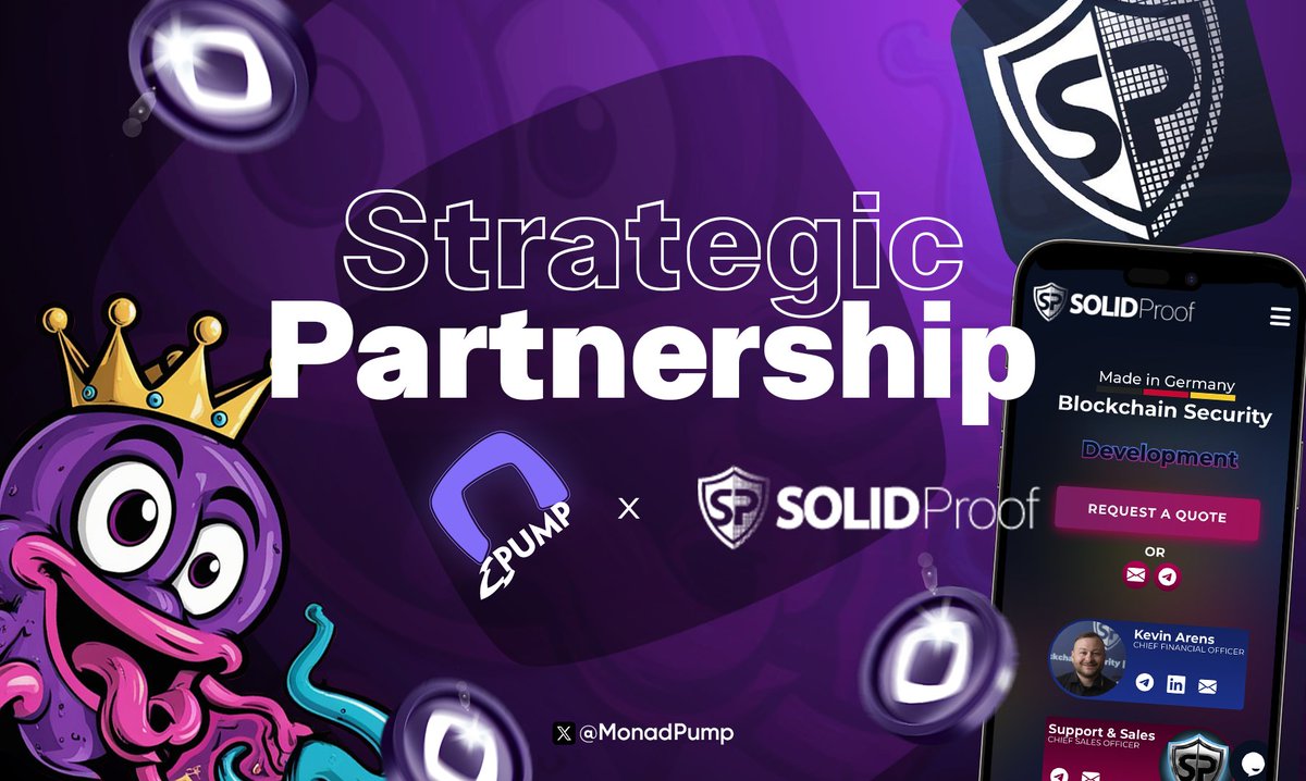 Mpump.xyz (@mpump_xyz) on Twitter photo Strategic Partnership Announcement 👀
🗯️We’re teaming up with <a href="/SolidProof_io/">SolidProof.io Official</a> — a leading security & audit provider in Web3.
This partnership makes sure that every project launching on MonadPump is safe, reliable, and fully audited before hitting mainnet 🚀
🤝Our mission is Strategic Partnership Announcement 👀
🗯️We’re teaming up with <a href="/SolidProof_io/">SolidProof.io Official</a> — a leading security & audit provider in Web3.
This partnership makes sure that every project launching on MonadPump is safe, reliable, and fully audited before hitting mainnet 🚀
🤝Our mission is