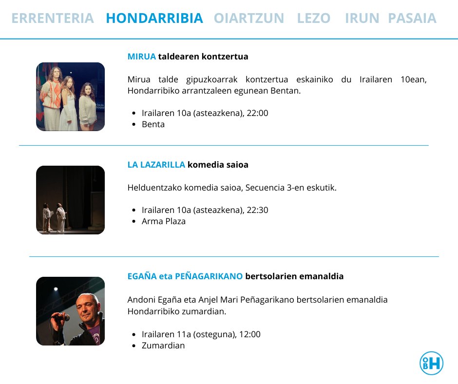 🗓️Irailako lehen hamabostaldian Oarso Bidasoan zein kultur eta kirol eskaintza dagoen jakiteko, kontsultatu gure HITZAGENDA.

🔵IRAILAREN 1etik 15era
⬇️Hemen deskargatu dezakezu pdf formatuan:
bidasoa.hitza.eus/site/files/202…