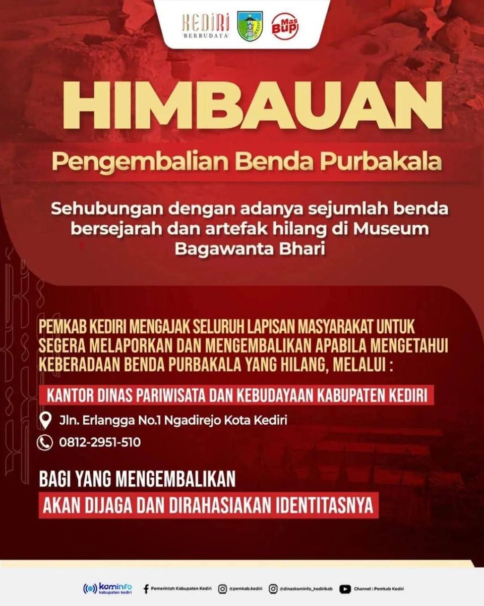 Lur, dulur-dulurku. 
Benda-benda purbakala ini penting untuk menjaga daulat jati diri kita. Nyuwun tulung, nek sampeyan percaya kuwalat, benda-benda iki ya sih malati lho. Mumpung durung kebacut, gek balekna ya lur.