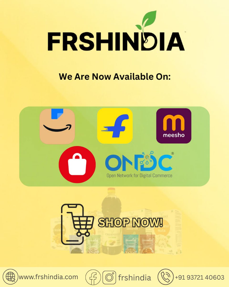 FrshIndia's tweet photo. 🌟 Big News from https://t.co/rFfIifb9YG 🌟

Now your favorite healthy roasted dry fruits &amp; snacks are just a click away! 🚀
We are LIVE on:

✅ Amazon
✅ Flipkart
✅ ONDC
✅ Meesho
✅ JioMart
✅ And of course, our own home – https://t.co/rFfIifb9YG

No matter where you shop. https://t.co/wXj5ZxqJ1S