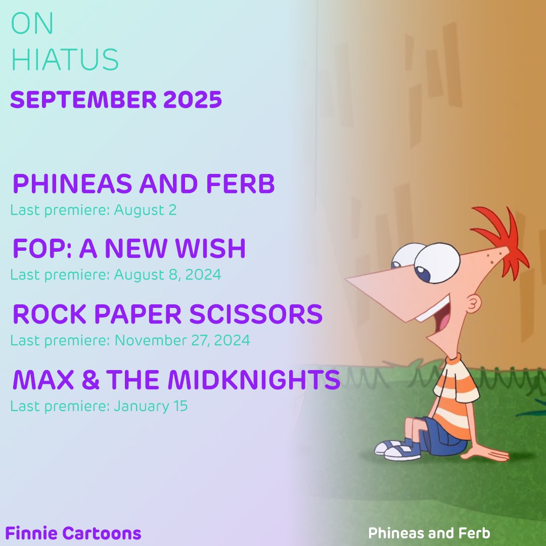 FinnieCartoons's tweet photo. On hiatus this month:
#WyldePak
#StuGo
#Kiff
#BigCityGreens
#PhineasAndFerb 
#FairlyOddParentsANewWish 
#RockPaperScissors 
#MaxAndTheMidknights 
#Chibiverse 
#TheLoudHouse 

No highlights for this month, as all the shows our covered is on hiatus. https://t.co/UaVQx6U2iI
