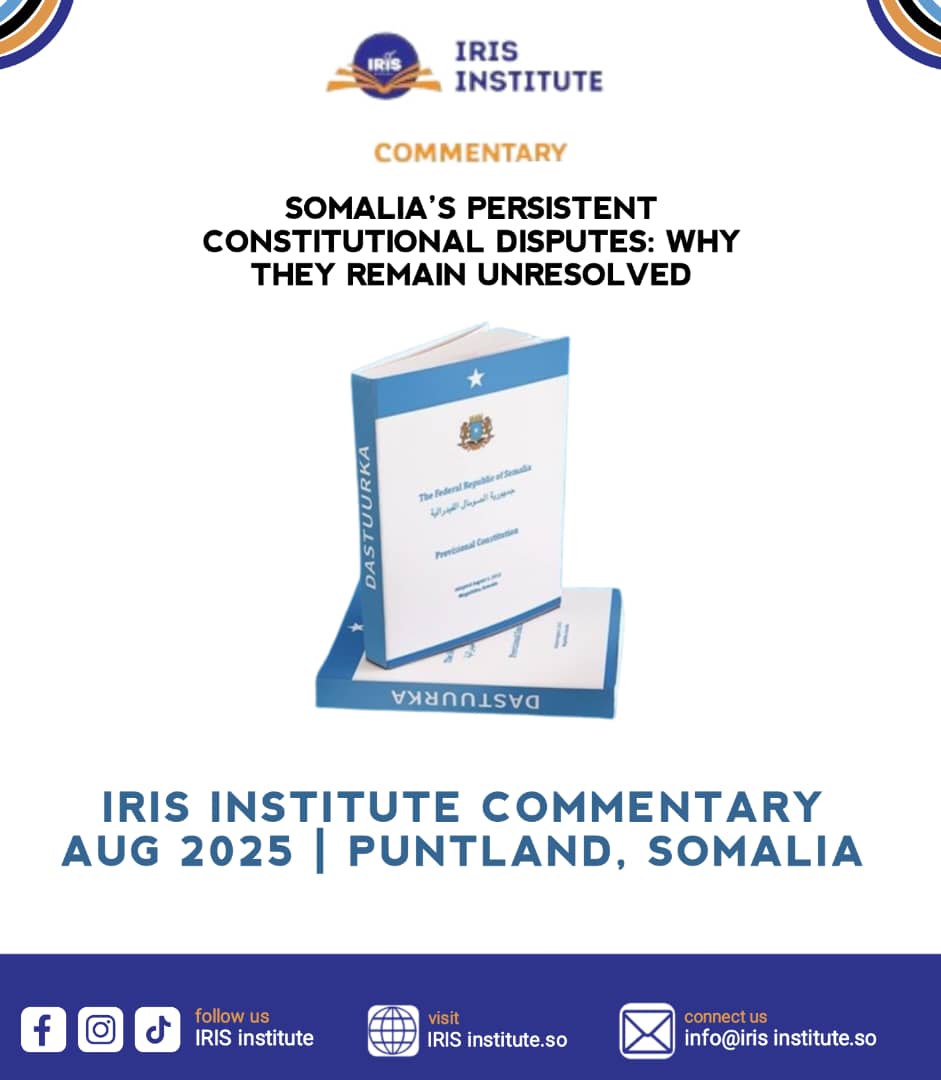 The <a href="/IRISInstitute/">IRIS Institute</a>'s latest commentary explores why Somalia’s recurring constitutional disputes remain unresolved, highlighting federalism tensions, political rivalries, and stalled reforms. 
#Somalia #constitution 
Read more: irisinstitute.so/case-study/som…