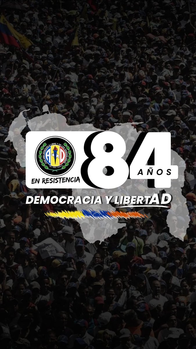 Este próximo #13Sep Acción Democrática arriba a su 84° aniversario. Presentamos con entusiasmo la imagen oficial de conmemoración. AD En Resistencia al servicio de todos los venezolanos. 
#84AñosADEnResistenciaConVzla

<a href="/ADemocratica/">Acción Democrática</a>
<a href="/hramosallup/">Henry Ramos Allup</a> <a href="/ADOrganizacion_/">AD Organización Nacional</a> <a href="/PieroMaroun/">Piero Maroun</a>
