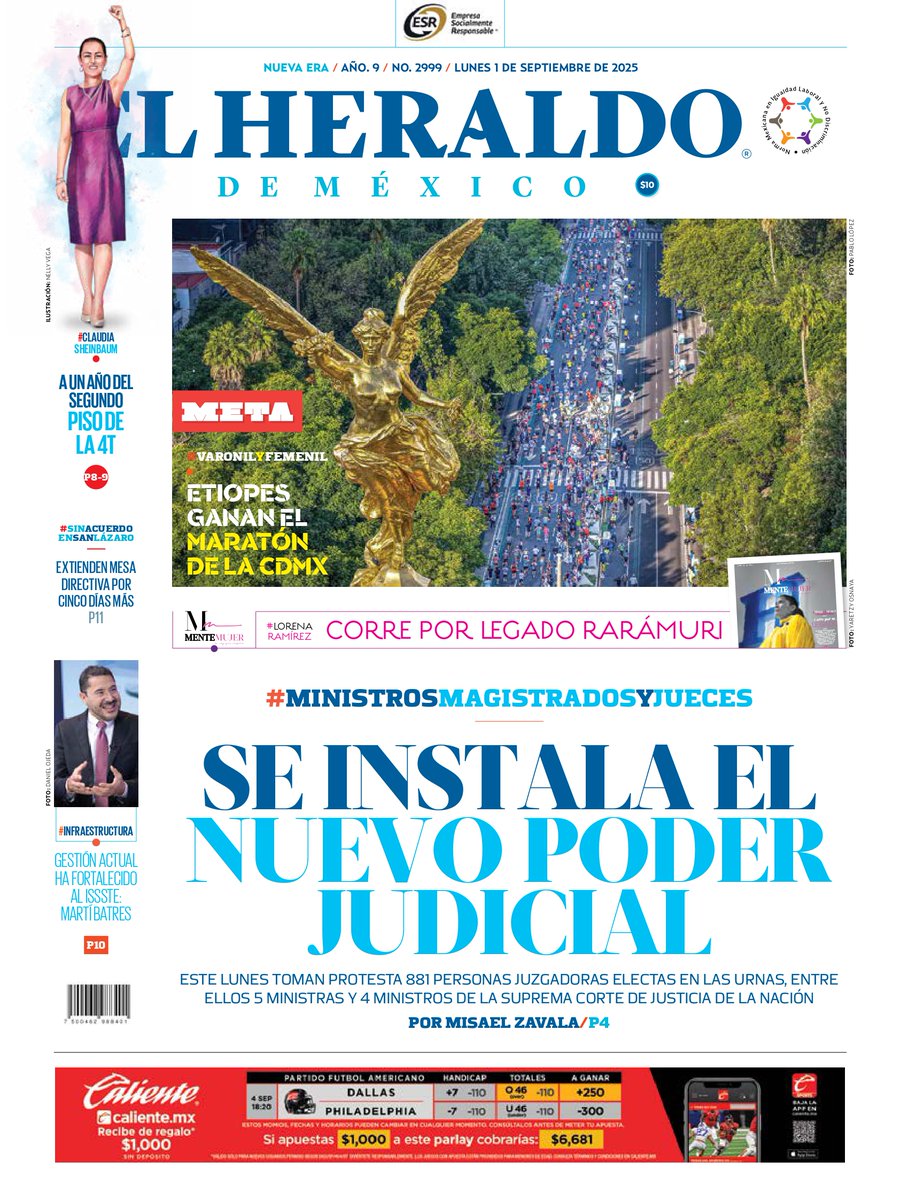 #EnPortada de El Heraldo de México  📰:

🔵Etiopes ganan el maratón de la CDMX
🔵 A un año del segundo piso de la 4T
🔵Se instala el nuevo Poder Judicial 

➡ bit.ly/34ubeFD