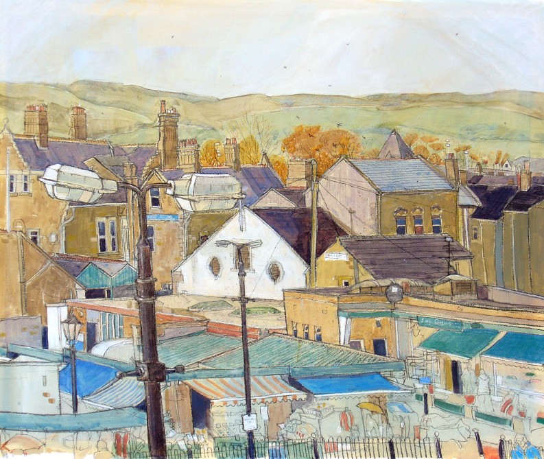 Clitheroe, Lancashire with the Market and Distant Fells, by Caroline Johnson <a href="/Larosecarmine/">Larosecarmine</a>. #WomensArt #NorthernArt