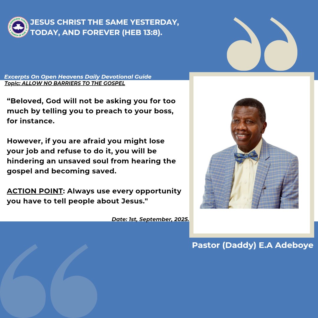 EMMANUE40207194's tweet photo. Open Heavens!! 🙏🏽
Topic: Allow No Barriers To The Gospel!! 🙏🏽
#JESUS #Jesus
#JESUSCHRIST #JesusChrist
#JesusLovesYou #JesusSaves
#JesusDelivers #JesusLoves
#RCCG #OpenHeavens #Bible
#EAA #DailyDevotion #DailyDevotionalGuide
#ReadYourBible #Excerpts https://t.co/8dcHQmShx7