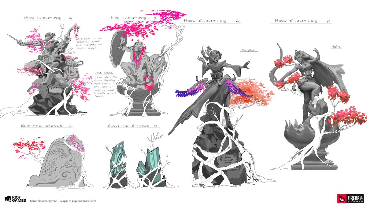 For the Spirit Blossom Beyond event, our goal with these prop statues  was to explore the visual harmony between the sculpted, man-made forms  and the wild, organic growth of the foliage. We love this blend of hard  and soft forms! What do you think of this mix?