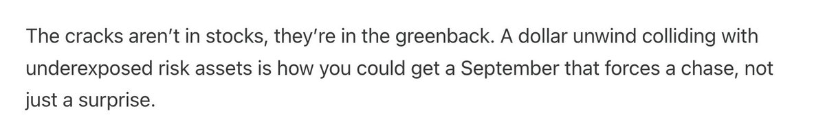 Superb read again this morning from <a href="/lord_fed/">Fed</a> 

I think a lot of ppl are underestimating just how weak the USD is...

I'm more than happy to take the other side to all those screaming for a bearish September