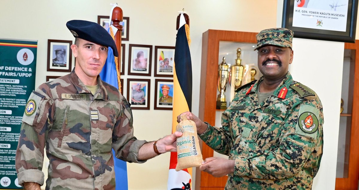 𝐌𝐑. 𝐉𝐎𝐑𝐃𝐀𝐍 (@mrjordanposts) on Twitter photo Congratulations to Afande CDF - Gen <a href="/mkainerugaba/">Muhoozi Kainerugaba</a> on hosting French Defence Attaché Lt Col Sébastien Berger at SFC HQ. Strong Uganda-France military ties praised, with both sides committed to deepening strategic defense partnership. Congratulations to Afande CDF - Gen <a href="/mkainerugaba/">Muhoozi Kainerugaba</a> on hosting French Defence Attaché Lt Col Sébastien Berger at SFC HQ. Strong Uganda-France military ties praised, with both sides committed to deepening strategic defense partnership.