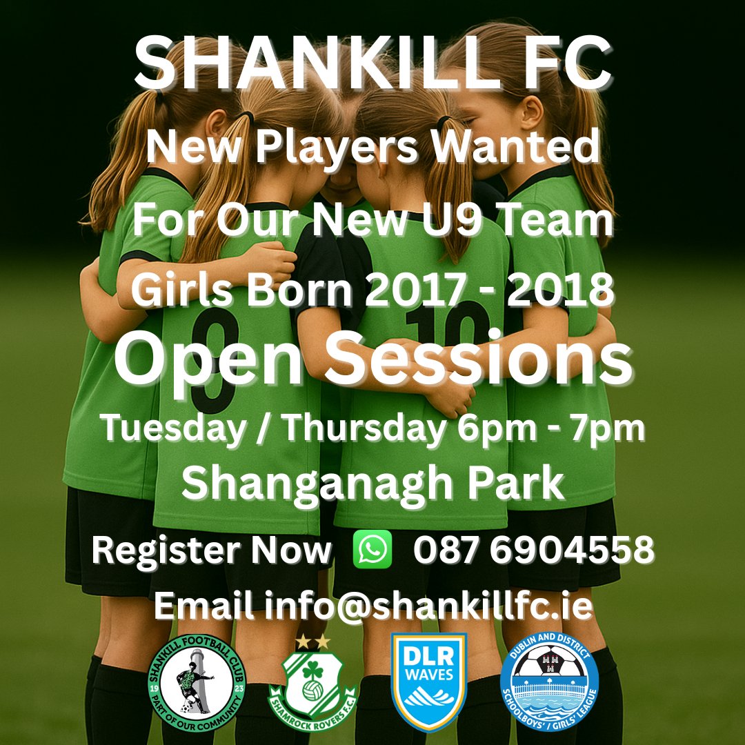 Shankill F.C. (@shankillfc) on Twitter photo Reminder for our 1st session tomorrow at 6pm in Shanganagh Park...⚽🟢⚫
📲 Register Now on WhatsApp: 087 690 4558
📩 Or email: info@shankillfc.ie Reminder for our 1st session tomorrow at 6pm in Shanganagh Park...⚽🟢⚫
📲 Register Now on WhatsApp: 087 690 4558
📩 Or email: info@shankillfc.ie