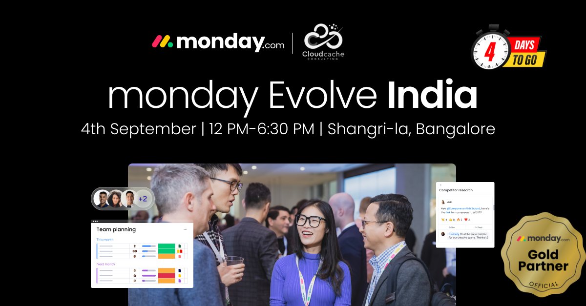 cloudcache consulting (@cloudcachecon) on Twitter photo 🔔 Evolve is Almost Here – Just 4 Days to Go!
Join CloudCache Consulting at the #mondayEvolveSummitIndia2025 for a deep dive into the latest from <a href="/mondaydotcom/">monday.com</a>!📅 Sep 4 | 🕛 12–6:30 PM
📍 Shangri-La, Bangalore🧠 Masterclasses
⚙️ Product updates
lnkd.in/gUKGYuM2 🔔 Evolve is Almost Here – Just 4 Days to Go!
Join CloudCache Consulting at the #mondayEvolveSummitIndia2025 for a deep dive into the latest from <a href="/mondaydotcom/">monday.com</a>!📅 Sep 4 | 🕛 12–6:30 PM
📍 Shangri-La, Bangalore🧠 Masterclasses
⚙️ Product updates
lnkd.in/gUKGYuM2