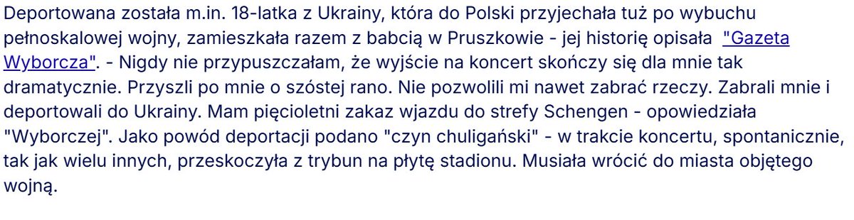 Wczoraj na Kałuży dużo osób krzyczało, że Legia to stara k., co oczywiście stanowiło także wykroczenie. Czy krzyczących cudzoziemców nalezy deportować?   Co to jest w ogóle za pomysł, deportować za wykroczenia - bo z tekstu wynika, że to bylo przyczyną.

tokfm.pl/polska/jak-dow…