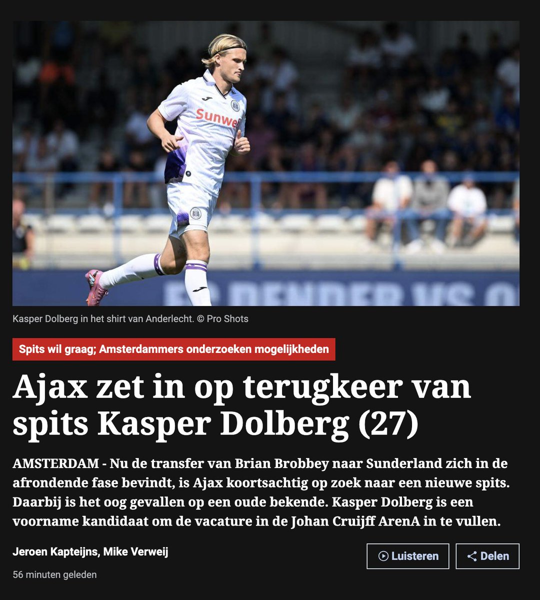 Als je nu scout van Ajax bent...

En je opent vandaag zo rond de middag De Telegraaf app... 

En je leest dat ze voor Dolberg gaan als vervanger van Brobbey... 

Wat denk je dan? 

De ene droeftoeter voor de andere!

#kroesout #ajax