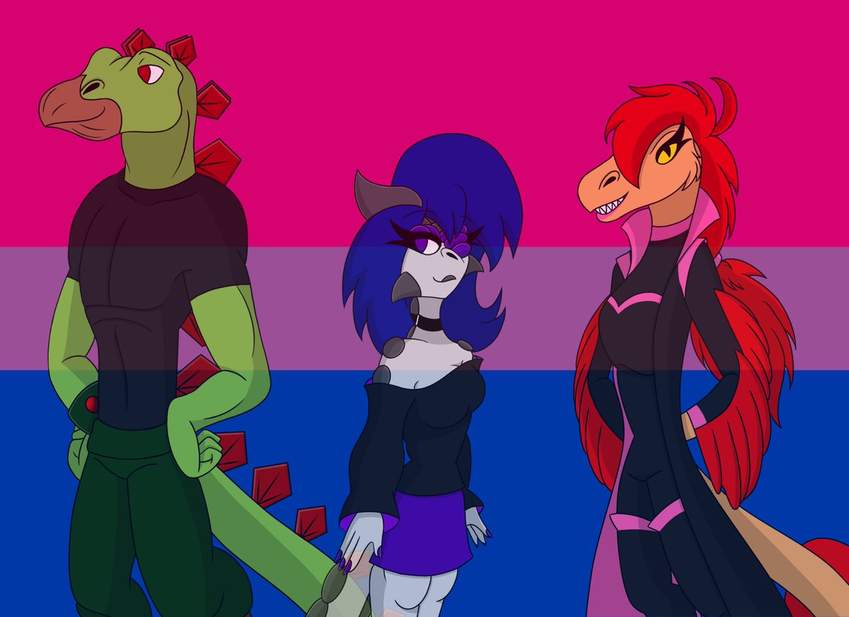 SaramoreP's tweet photo. Happy Bisexual Visibility Month to these bi cons! ๐ฉท๐๐
#DinosaurCreek #Permillia #ArtistOnX #ArtistOnTwitter #WritingCommunity #Bisexual #BisexualVisibilityMonth #OC #ocart #digitalart #dinosaurs #fantasy #fantasyart #anthro #anthroart #writing #writer #writerscommunity https://t.co/c62x3e4jPq