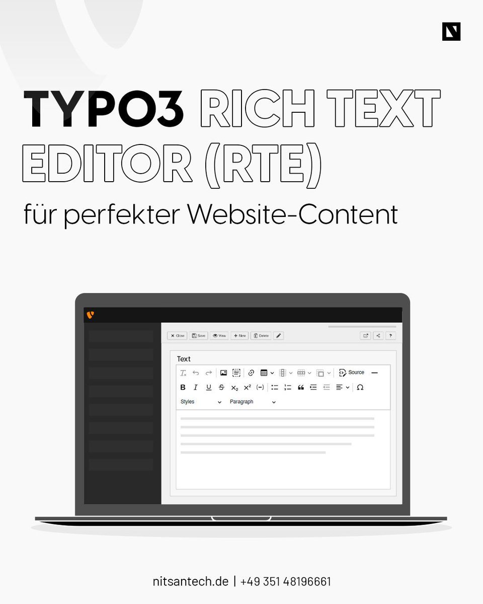 nitsantech's tweet image. Transform Text in fesselnde Inhalte, ganz ohne Code!💻

Der in #TYPO3 integrierte #RichTextEditor (betrieben von CKEditor) ermöglicht formatieren, verlinken &amp;amp; gestalten, für perfekt ausgearbeitete Websites.

Lerne den #RTE meisterst: Ready, Set, Type! 👉 nitsantech.de/blog/typo3-ric…