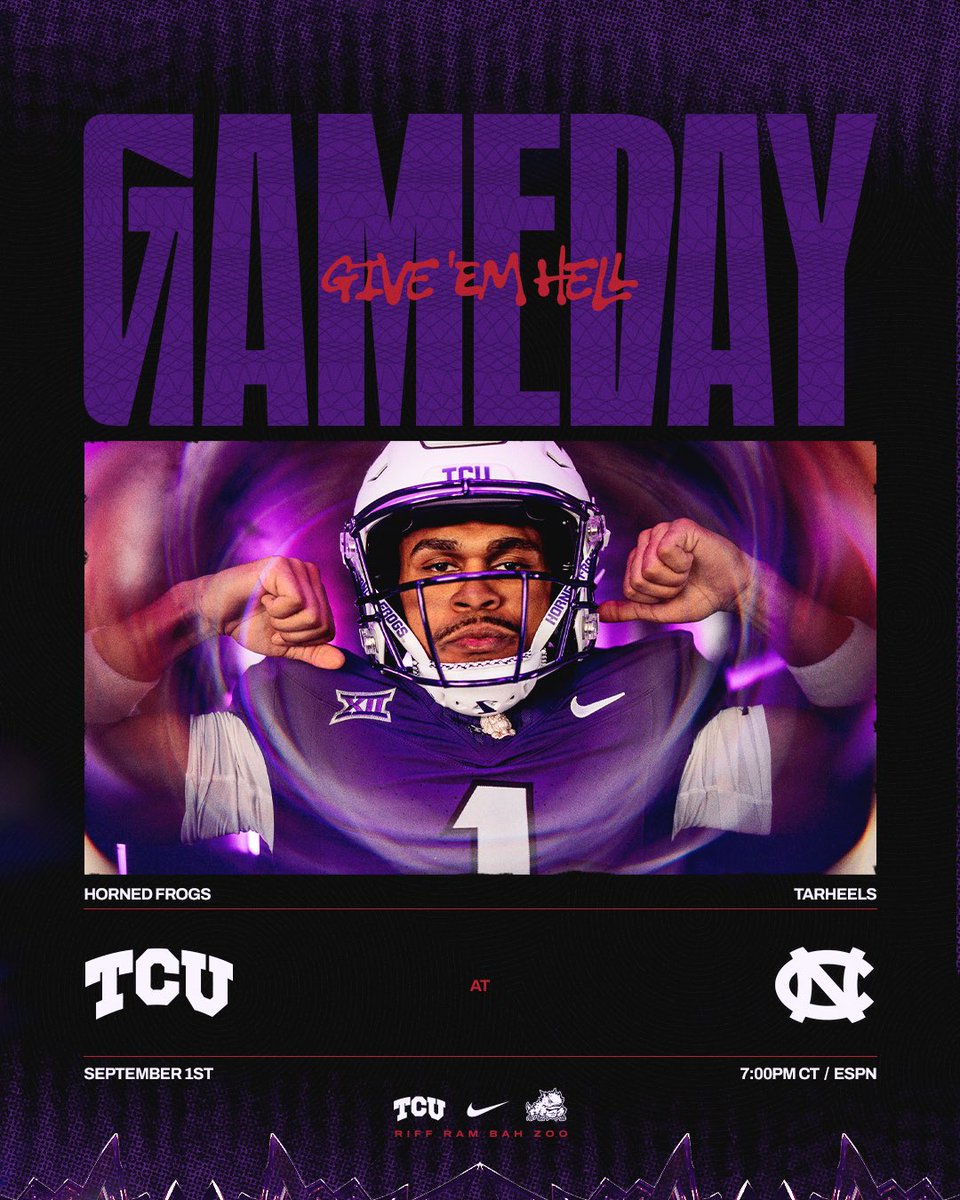 TCUFootball's tweet image. IT’S FINALLY TCU GAME DAY‼️
🆚 North Carolina
🏈 7:00 PM CT
📍 Chapel Hill, NC
📺 ESPN
#GoFrogs 🐸 #AllHail