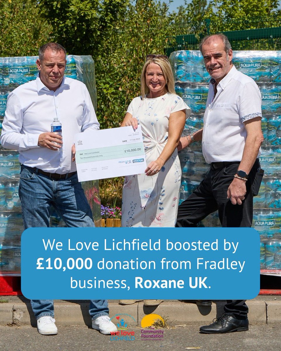 A huge thank you to Roxane UK for their £10,000 donation to We Love Lichfield!

Their generosity helps fund local charities and voluntary groups now – and for years to come.

Together, we’re building a stronger, kinder Lichfield District. ♥️

#WeLoveLichfield #CommunityGiving