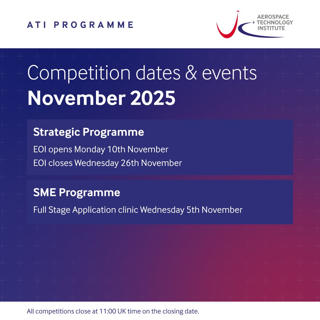 This month, we are running an SME Programme Outline Stage Clinic on Thursday 4th September, ahead of the next competition opening on Monday 15th September.

To find out more visit ati.org.uk/funding

To register for a Tech Clinic visit ati.org.uk/hub/events