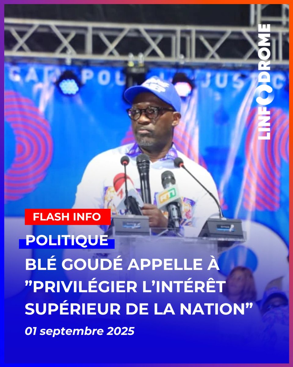 Linfodrome's tweet photo. Lors d'un meeting à Yamoussoukro le 30 août 2025, Charles Blé Goudé, président du Cojep, a appelé les acteurs politiques ivoiriens à privilégier l'intérêt national en transcendant leurs égos.
#Linfodrome #politique #CôteDIvoire #Cojep https://t.co/XyNT8AwBEw