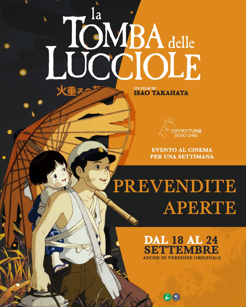 luckyredfilm's tweet photo. Prevendite aperte per #LaTombaDelleLucciole, evento speciale 18-24 settembre al cinema. Elenco in continuo aggiornamento: https://t.co/N0jUo23Kih

Il capolavoro di Isao Takahata sarà disponibile sia con un adattamento e doppiaggio inedito che in versione originale sottotitolata. https://t.co/dWJWKChnYq