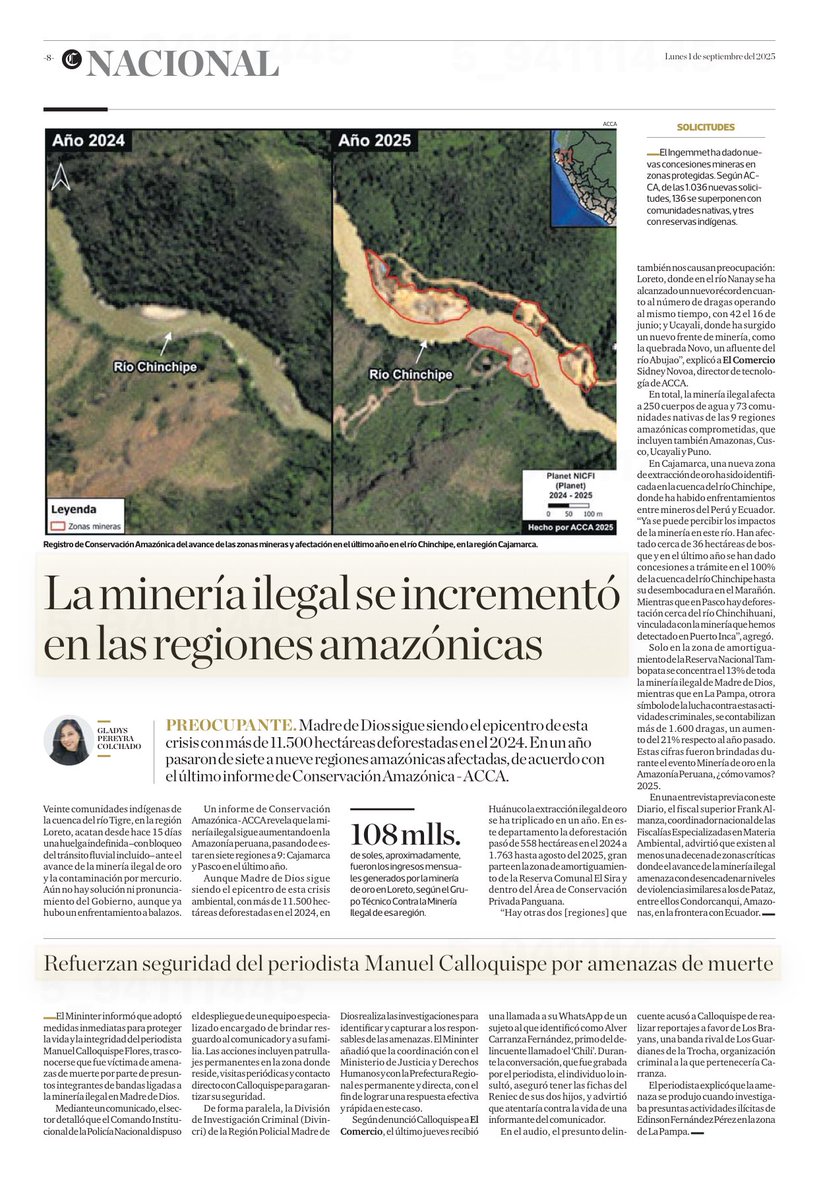 Muy buen artículo de último reporte de <a href="/amazonacca/">Conservación Amazónica - ACCA</a> sobre impune irrupción de #MineríaIlegal en la Amazonía peruana.
¿Estas prioridades fueron atendidas por la Mesa Técnica <a href="/pcmperu/">Consejo de Ministros</a> <a href="/MinemPeru/">Ministerio de Energía y Minas</a> <a href="/MinamPeru/">Ministerio del Ambiente 🇵🇪♻️</a> ?
- 9 regiones amazónicas 
- 250 cuerpos de agua afectados  
- 73 comunidades
