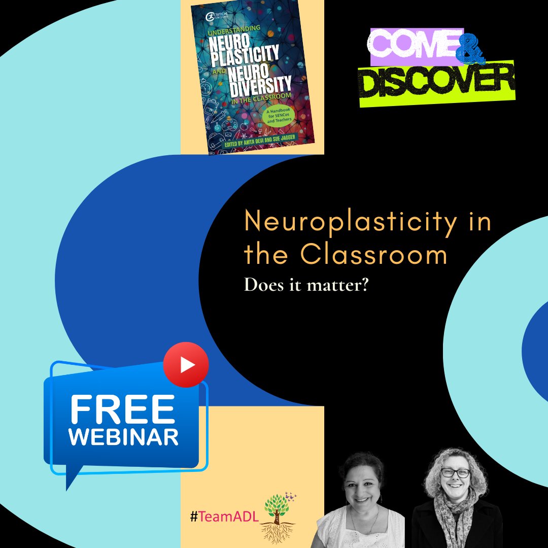 Countdown is on! ⏰ Just 1 week until our FREE webinar:

 Neuroplasticity in the Classroom – does it matter? 🧠

📅 Mon 15 Sept | 17:15 BST | Online

With Dr Anita Devi &amp; Sue Jagger

🎉 Don’t miss it 👉bit.ly/3I2lg7c