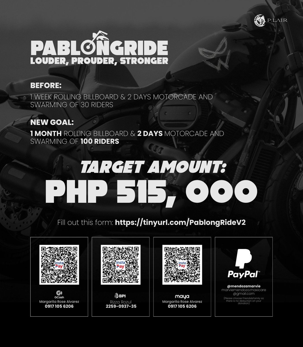 thepablohouses's tweet photo. [ 𝗣𝗔𝗕𝗟𝗢𝗡𝗚𝗥𝗜𝗗𝗘 𝗩𝗘𝗥𝗦𝗜𝗢𝗡 𝟮 ]

A'TIN, let's gear up! We are taking PABLONGRIDE to the next level, we go louder, prouder, stronger.

From 1 week to 𝟭 𝗺𝗼𝗻𝘁𝗵 𝗼𝗳 𝗿𝗼𝗹𝗹𝗶𝗻𝗴 𝗯𝗶𝗹𝗹𝗯𝗼𝗮𝗿𝗱, from 25 to 𝟭𝟬𝟬 𝗿𝗶𝗱𝗲𝗿𝘀 𝗺𝗼𝘁𝗼𝗿𝗰𝗮𝗱𝗶𝗻𝗴 𝗮𝗻𝗱 𝘀𝘄𝗮𝗿𝗺𝗶𝗻𝗴 𝘁𝗵𝗲 𝘀𝘁𝗿𝗲𝗲𝘁𝘀 🏍💨

To make this vision roar into reality, we need your support! 💜 Every bit counts—together, we can make Pablo’s ride unforgettable. ✨

𝗔𝗱𝗱 𝗙𝘂𝗲𝗹 𝗛𝗲𝗿𝗲: https://t.co/dlJSCeDg6x

@imszmc #PABLO
#SB19_PABLO #PablongRideV2