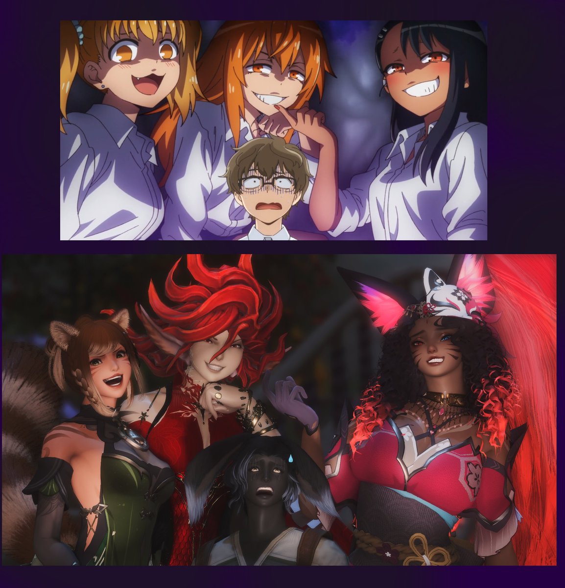 🦊🐦🦝🐰Three Auspice, and one bun boy. I wonder how long he'll last~ww🐰🦝🐦🦊
(Was rewatch one my favorite anime, and this scene I wanted pose it ww is so accurate ʱªʱªʱª(ᕑᗢूᓫ∗) (≧▽≦) )

#GPOSERS ♦ #ffxivsnaps ♦ #EorzeaPhotos ♦ #Gpose ♦ #rourouworks ♦