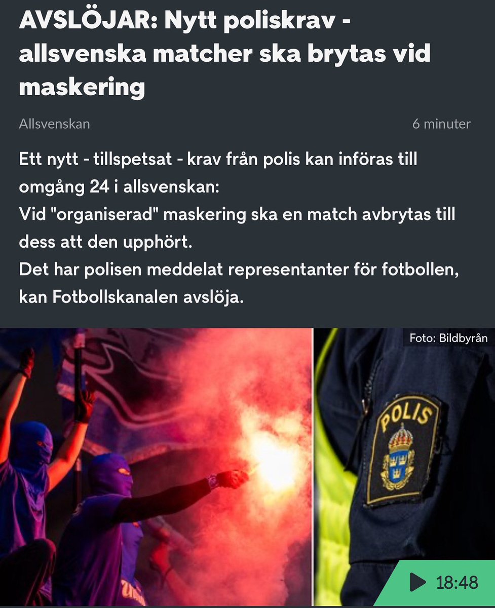 Nej till kollektiv bestraffning! 

”Om ordning och säkerhet vid arrangemanget störs genom att otillåten maskering i organiserad form genomförs av besökare på arrangemanget, ska arrangören avbryta tillställningen till dess att den otillåtna organiserade maskeringen upphört".