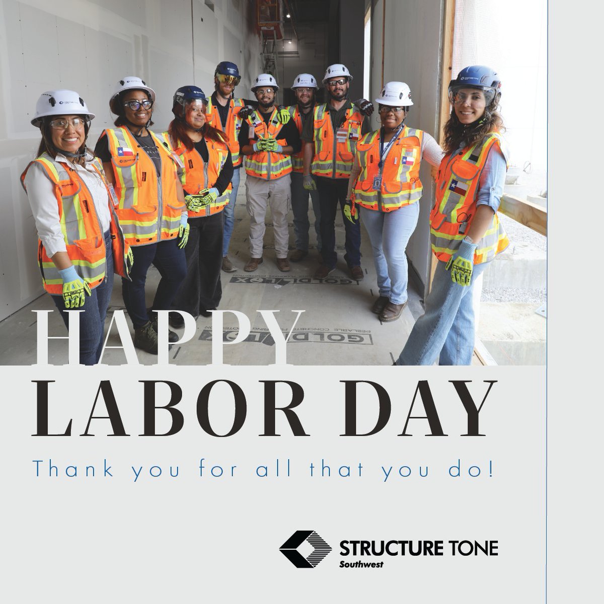 StructureToneSW's tweet image. Happy Labor Day to all of our hard-working employees and trade partners. Your hard work is not just noticed—it’s celebrated. Thank you for all you do!