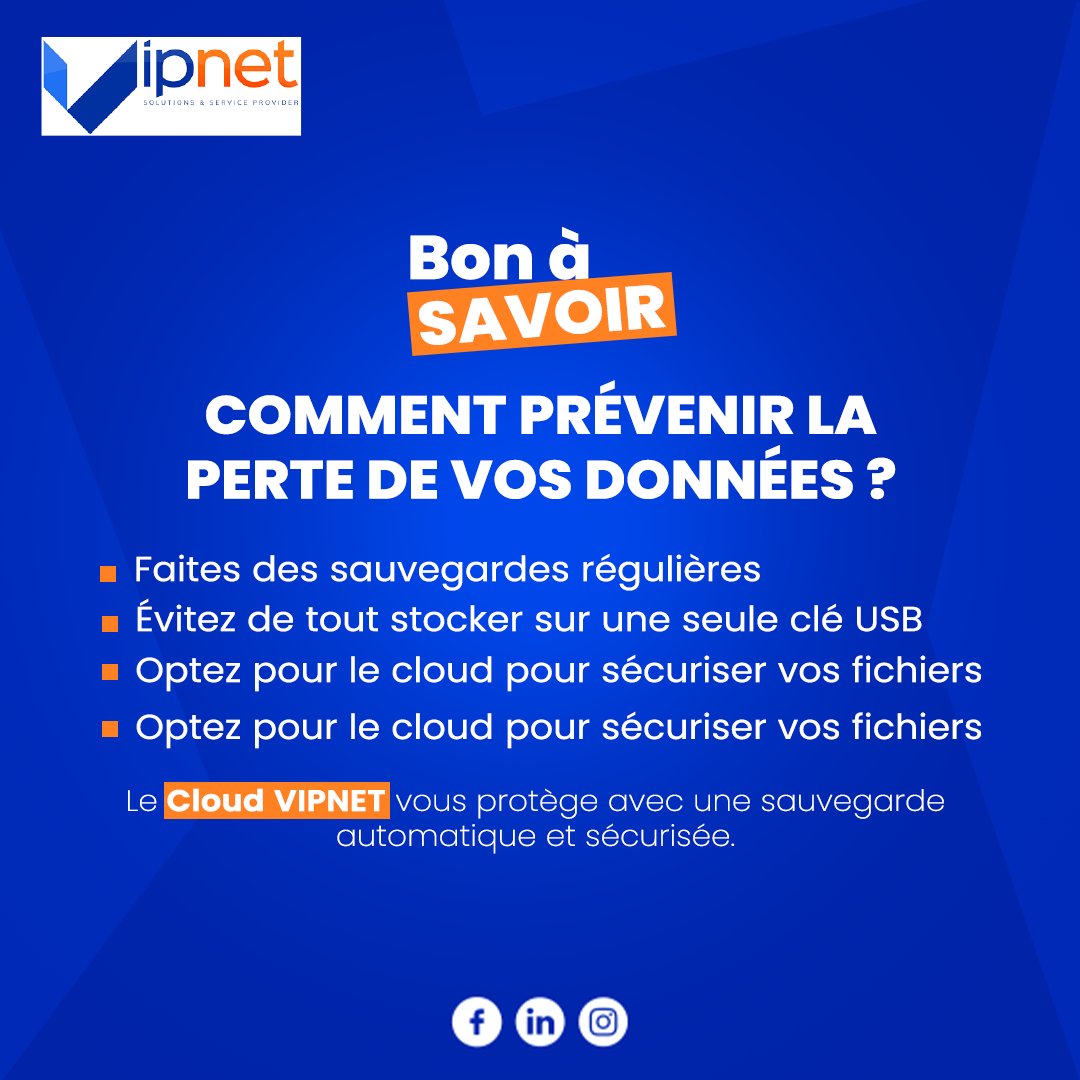 VIPNET_CI's tweet image. BON A SAVOIR !
Pour prévenir la perte de vos données, nous vous partageons en image ces quelques astuces.
#Pertededonnées #Cloud #Sauvegardeautomatique #Vipnet
