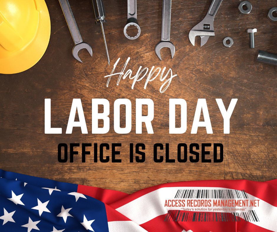 AccessRecordsS's tweet image. We hope everyone had a fun weekend has a great day today. The office is closed Today for the Holiday, but will be back to regular office hours tomorrow. Enjoy and stay safe #LaborDay #OfficeClosed #RecordsStorage #PaperShredding