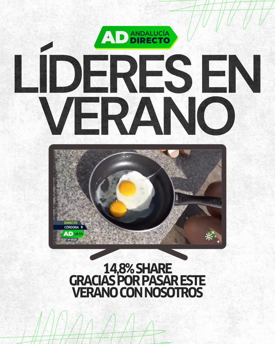 Gracias por poner <a href="/canalsur/">CanalSur</a> en estas tardes de verano, ventilador, abanico y gazpacho ✨

¡Líderes absolutos en julio y agosto con un 14,8% de share!