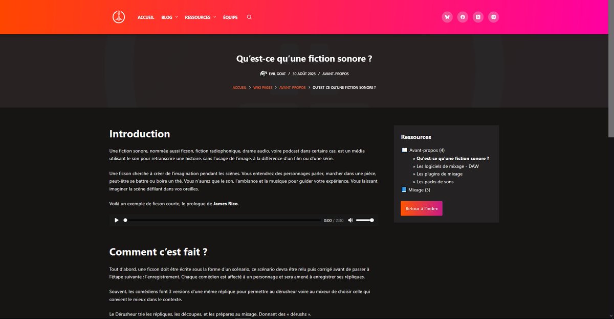 🗣️ DERNIÈREMENT SUR LE WIKI
- Mise à jour de la page d'index.
- Mise en place d'un menu de navigation dans la sidebar.