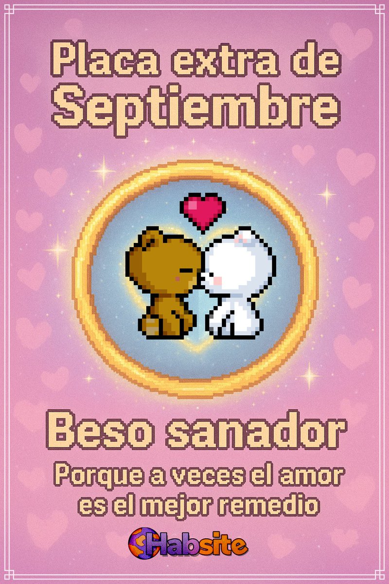 ✨ ¡Placa extra de septiembre! ✨

💞 Beso sanador – Porque a veces el amor es el mejor remedio 💞

Consigue esta tierna placa exclusiva y deja que el poder del amor cure todo 💕🐻🐻

🔗Habsite.es

📍<a href="/ESHabbo/">Habbo ES/MX</a> 

#Habbo #PlacaExtra