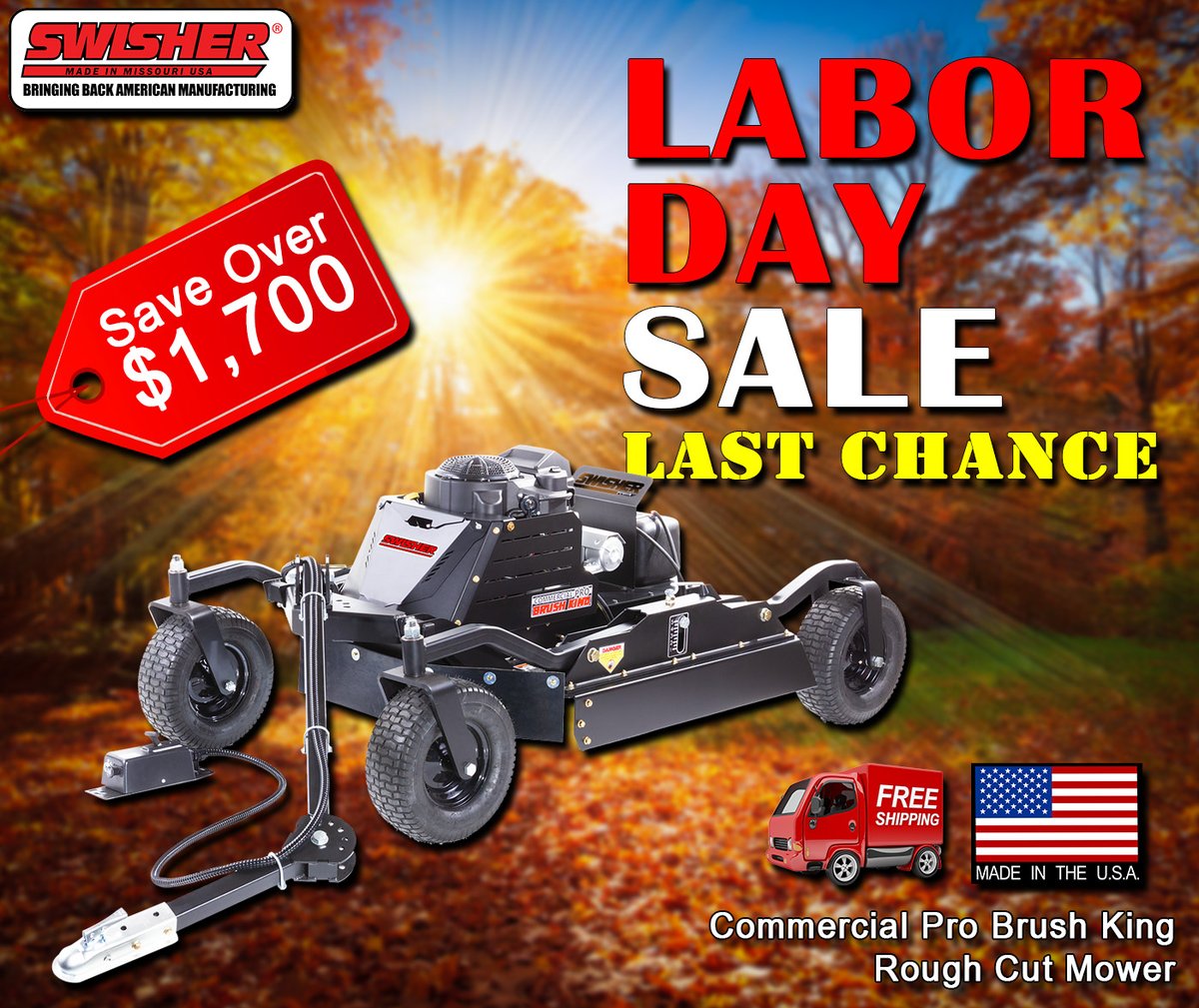SwisherBrand's tweet image. 💥 Last Chance to Save BIG! 💥 Prep your hunting grounds with the Commercial Pro Brush King Rough Cut Mower and save over $1700! Get your land ready before the hunting season starts! 🦌🍂 #SwisherMowers #HuntingPrep #LaborDaySale #MadeInUSA #SwisherStrong