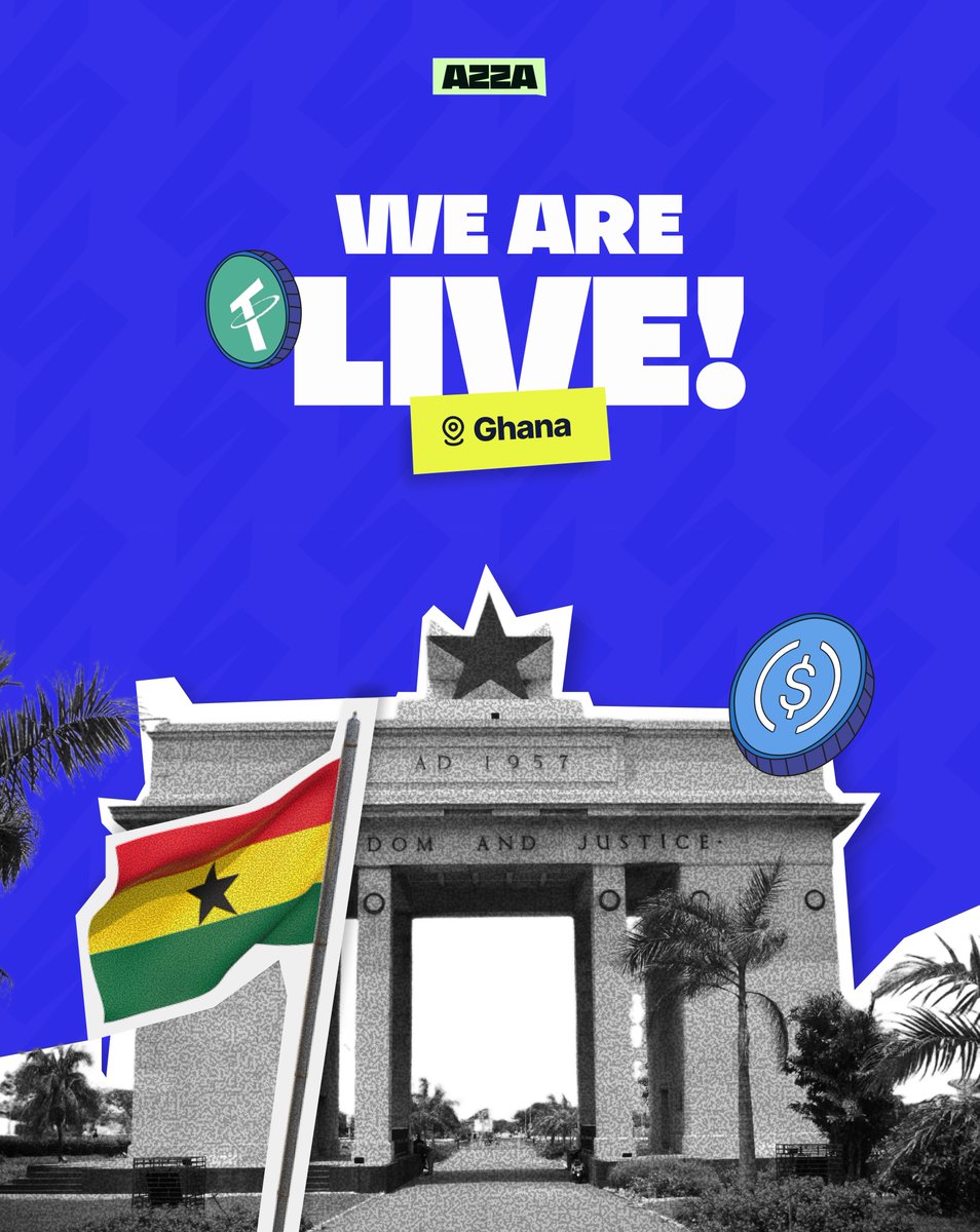 We’re thrilled to announce our expansion into Ghana 🇬🇭
With Azza, you can seamlessly buy and sell crypto and receive instant cedis.
Secure. Reliable. Instant⚡️

Bet you didn’t cedis coming 😉