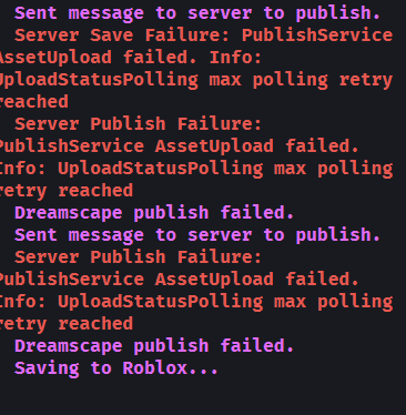 Is anyone else having issues publishing or saving their games? I can't even download a backup.
#Roblox #RobloxDev