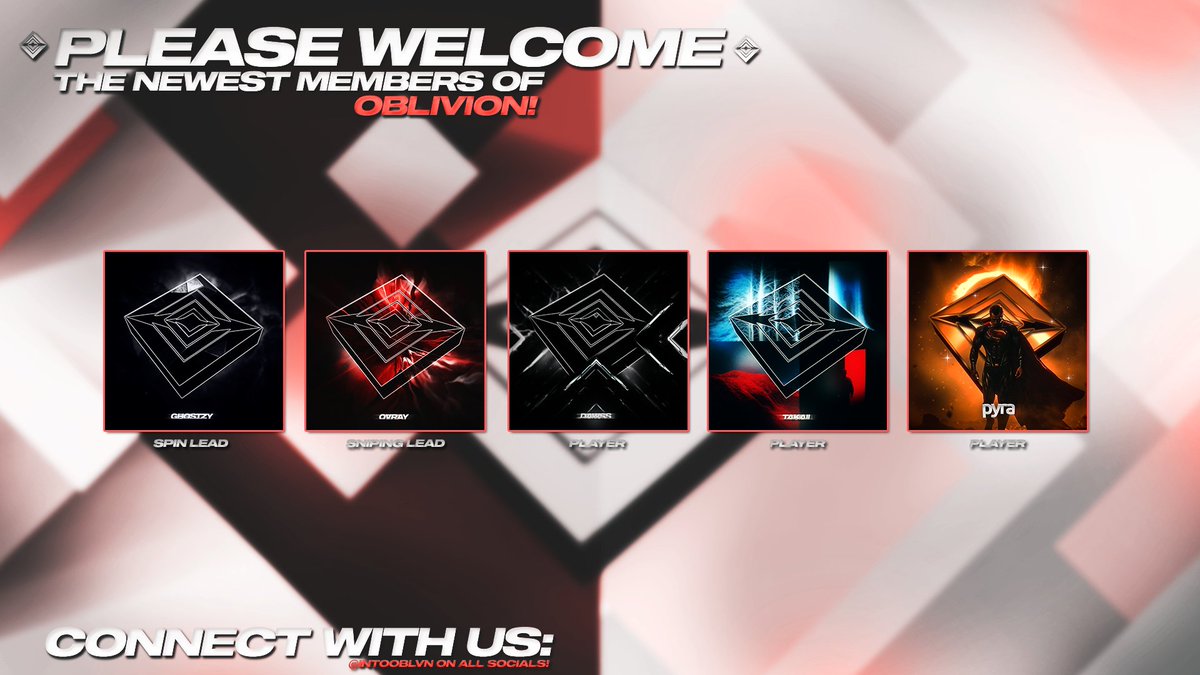 Please welcome our newest recruits to Oblivion!
🔥🔥🔥

<a href="/Ghqstzy/">Ghostzy</a> 
<a href="/imOvray/">ovray</a> 
<a href="/Dawsssy/">Dawss</a> 
<a href="/xTakaii/">śŘ xTakaii</a> 
<a href="/pyrasing/">Pyra</a>