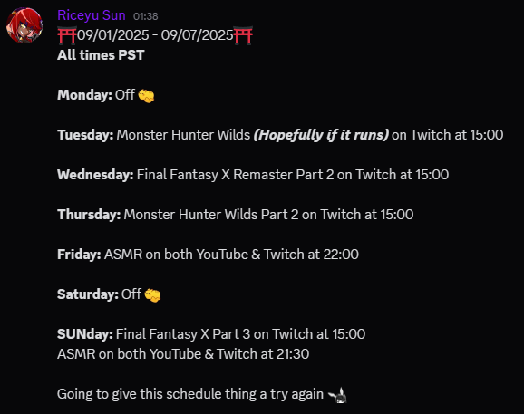 ricetatix's tweet photo. here is my current not so fancy stream schedule 👑 https://t.co/CK7L2Rms2L