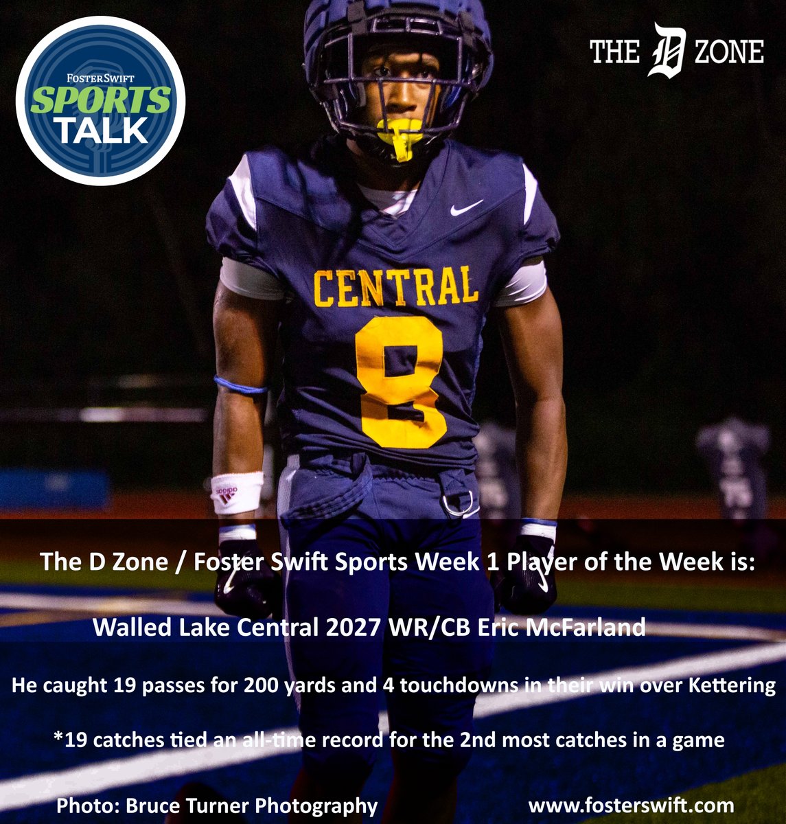 The D Zone (@thed_zone) on Twitter photo The D Zone / Foster Swift Sports Week 1 Player of the Week is Eric McFarland. 
McFarland caught 19 passes for 200 yards and 4 touchdowns in their win over Kettering. 
Learn more about Foster Swift (<a href="/FSCSSports/">Foster Swift Sports</a>) at fosterswift.com/services/Busin… The D Zone / Foster Swift Sports Week 1 Player of the Week is Eric McFarland. 
McFarland caught 19 passes for 200 yards and 4 touchdowns in their win over Kettering. 
Learn more about Foster Swift (<a href="/FSCSSports/">Foster Swift Sports</a>) at fosterswift.com/services/Busin…