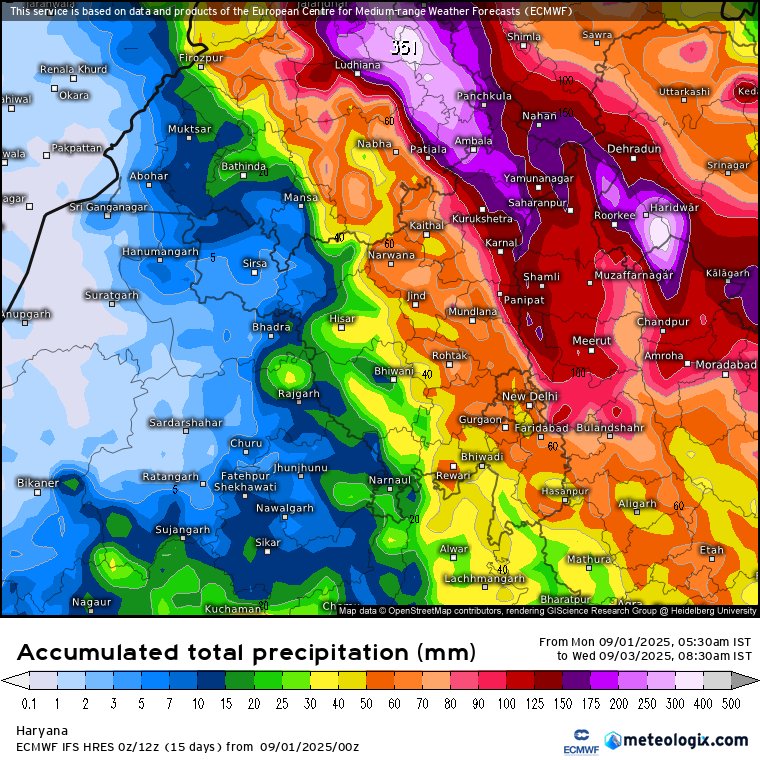 navdeepdahiya55's tweet image. Flooding Rains Warning – Spread the Word, Save Lives 🧵

• Synop: WD interaction with the monsoon axis is intact
Tonight and 2nd September (Flooding Rains):
• Heavy to very heavy rainfall (100–200 mm) is likely in #Punjab, #Chandigarh, #HimachalPradesh, and #Uttarakhand
(1/8)