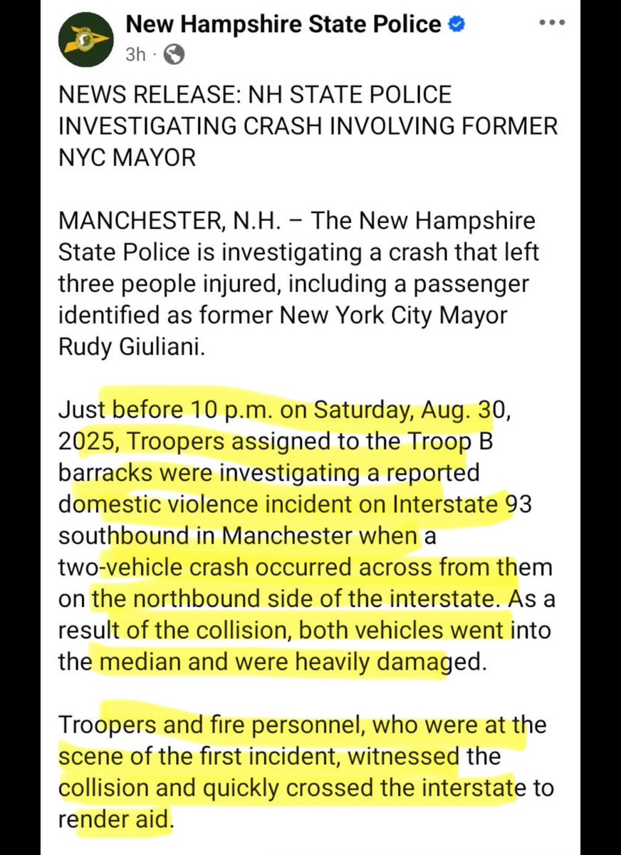 Ummm so the New Hampshire State Police report doesn’t sound anything like the story that Rudy Giuliani’s people posted