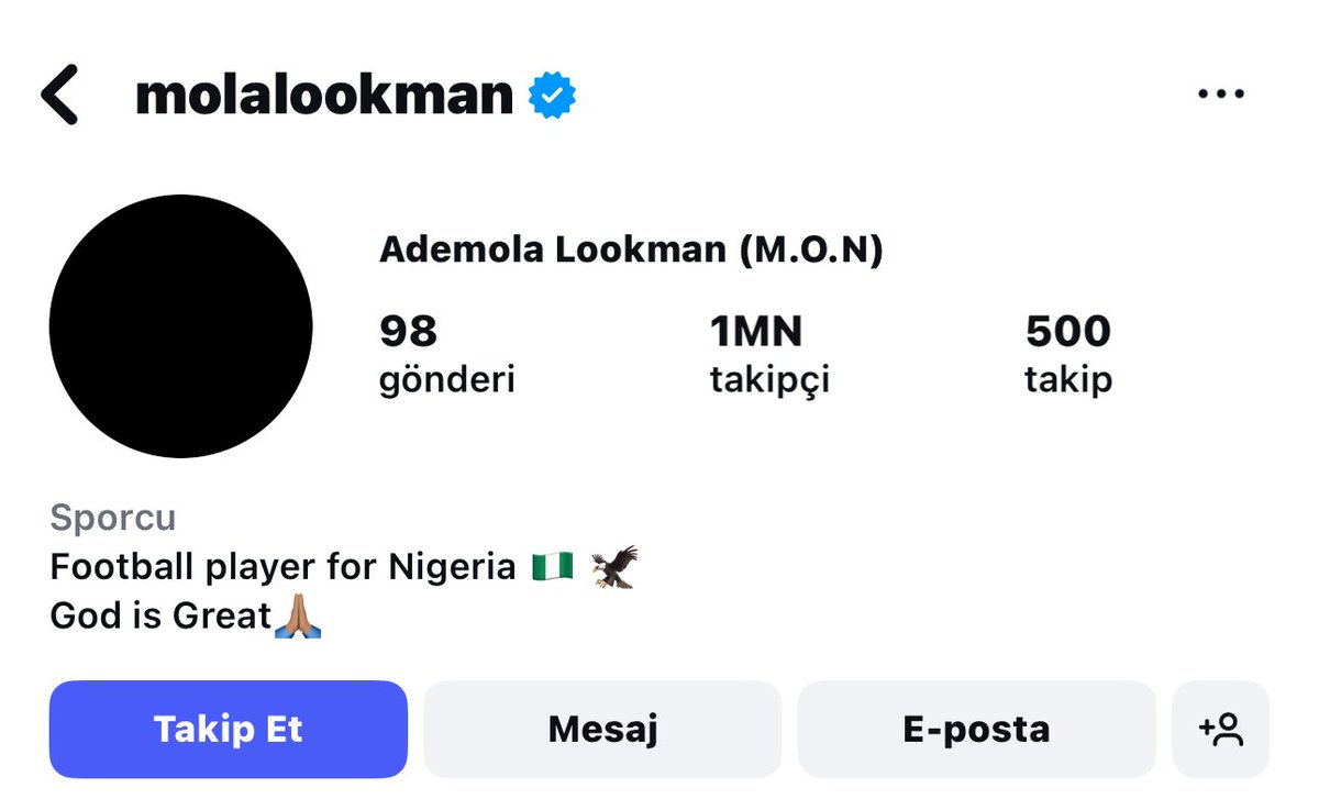 Allahhhhhh  Lookman için devreye girmişiz. Lookman’ın  İG adresi koşun “Come to Fenerbahçe” yazıyoruz.
